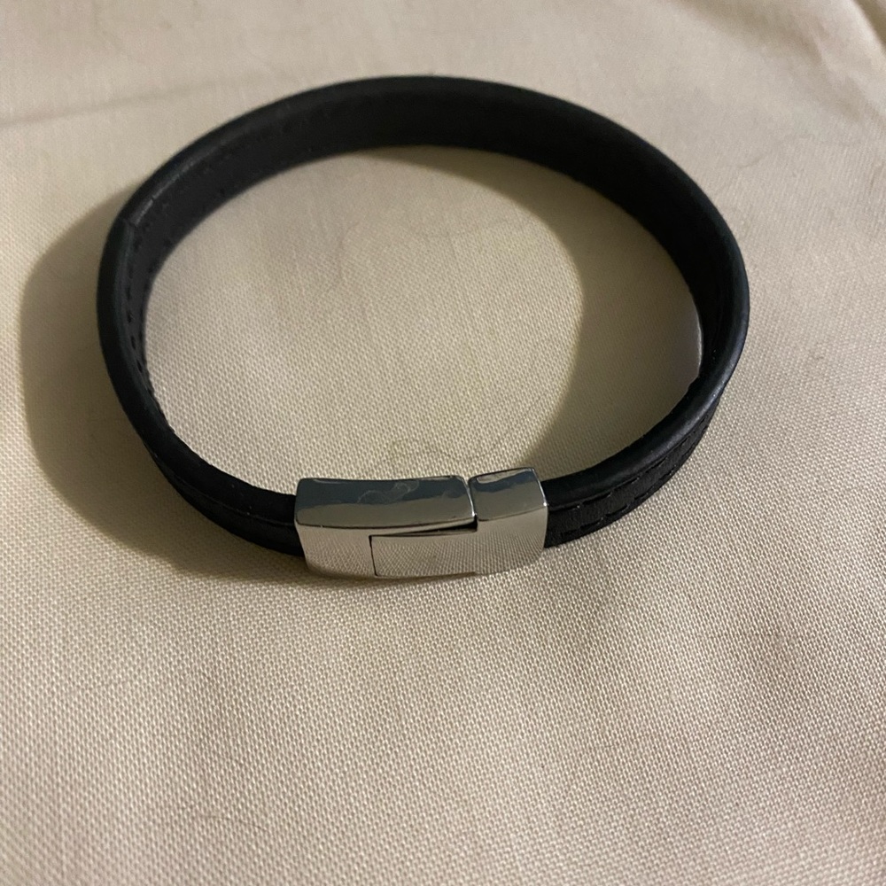 Silver and Black Leather bracelet